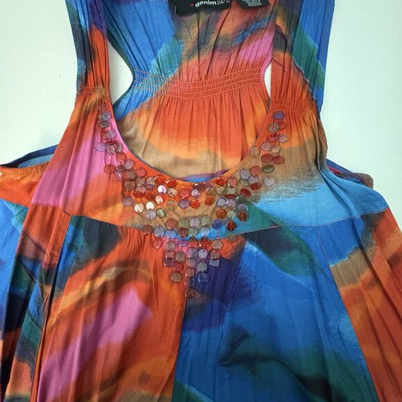 Denim 24/7 Tunic Womens 16W Red Multi Embellished Scoop Neckline Flowing Boho - Picture 3 of 4